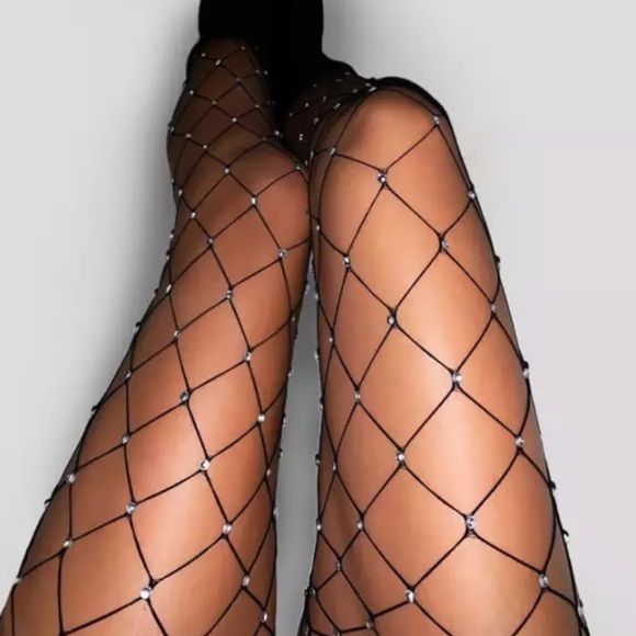 🎉Last One - New Arrival Sexy Rhinestone Fishnet Crystal Black Glitter Pantyhose - Picture 4 of 8